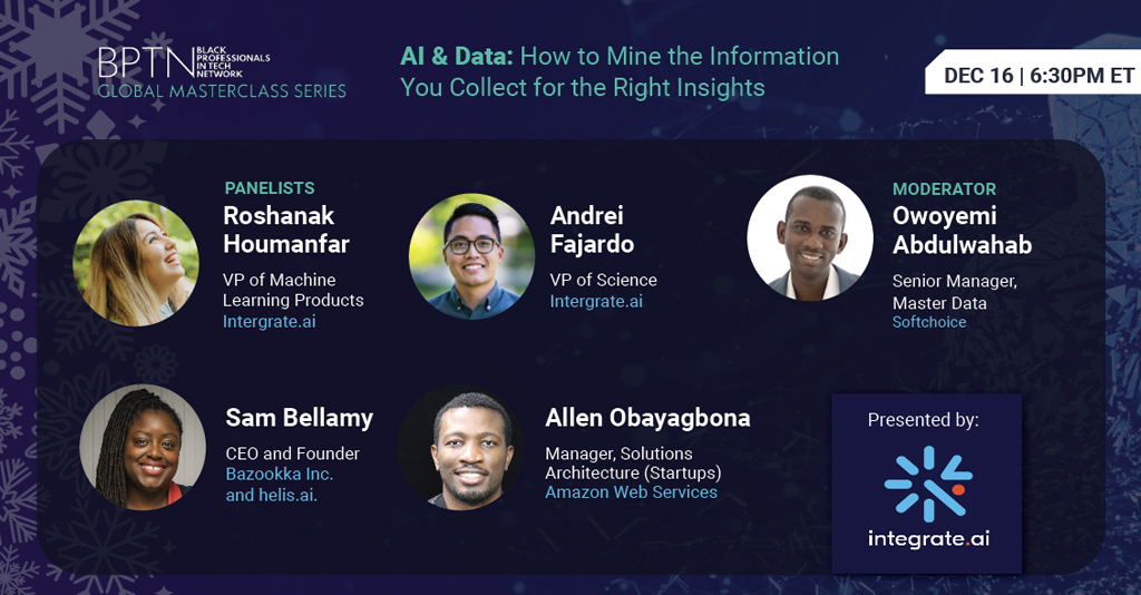 Black Professionals in Tech Masterclass speakers graphic - AI & Data How to Mine the Information You Collect for the Right Insights