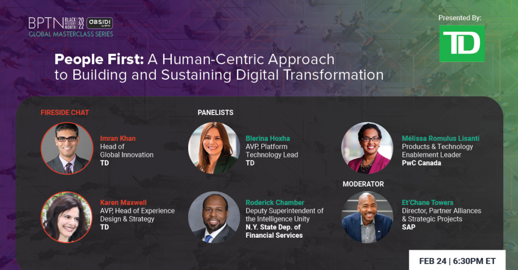 Black Professionals in Tech Masterclass speakers graphic - People First