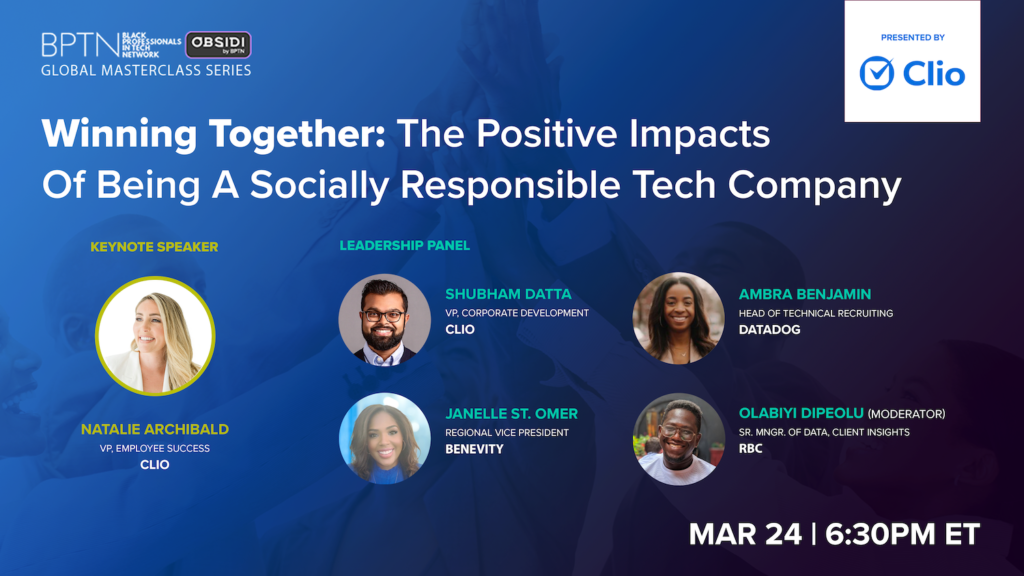 Black Professionals in Tech Masterclass speakers graphic - Winning Together