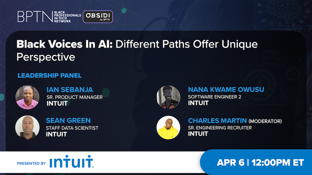 Black Professionals in Tech Masterclass speakers graphic - Black Voices in AI