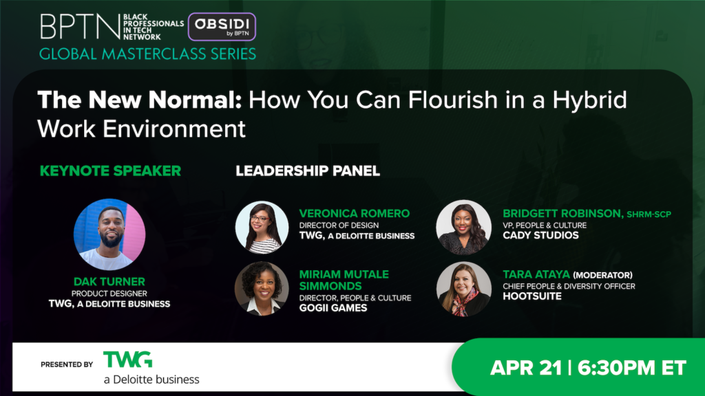 Black Professionals in Tech Masterclass speakers graphic - The New Normal